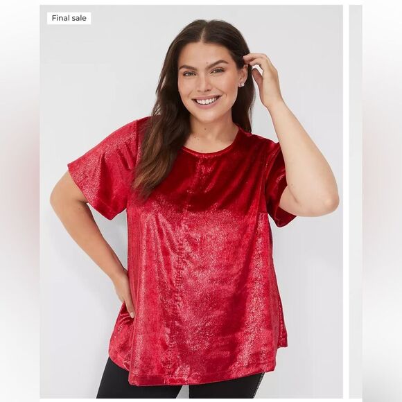 Lane Bryant Womens Lurex Boatneck Swing Top 28 Red Velvet Soft Plus Holiday New - Picture 1 of 10